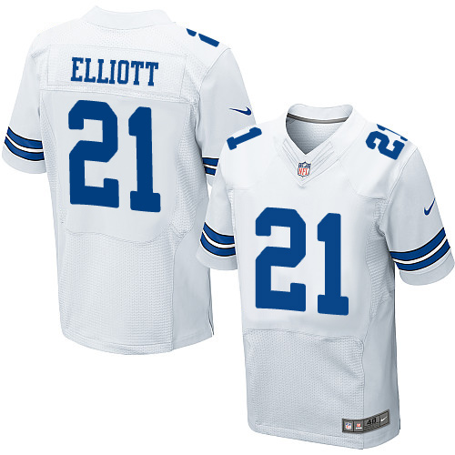 Men's Elite Ezekiel Elliott Nike Jersey White Road - #21 NFL Dallas Cowboys